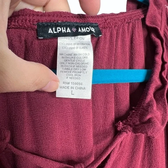 Alpha Amour Maroon Cold Shoulder Tassel Flare Sleeve Ruffle Hem Blouse - Picture 6 of 10